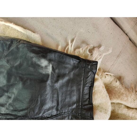 90s Vintage Black Leather Slit Skirt Mob Wife Lined High Waist Sexy - Picture 6 of 9